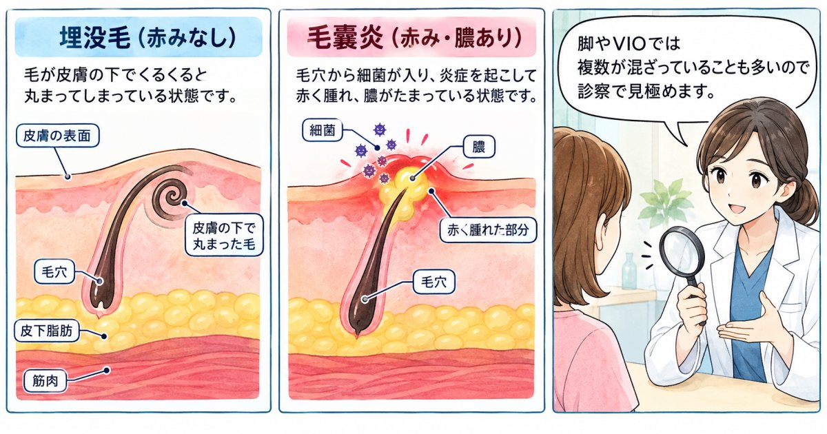 埋没毛と毛嚢炎は何が違い、自分で見分けられる?
